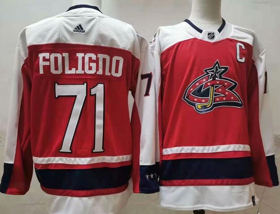 Men's Columbus Blue Jackets #71 Nick Foligno Red 2021 Retro Stitched Hockey Jersey